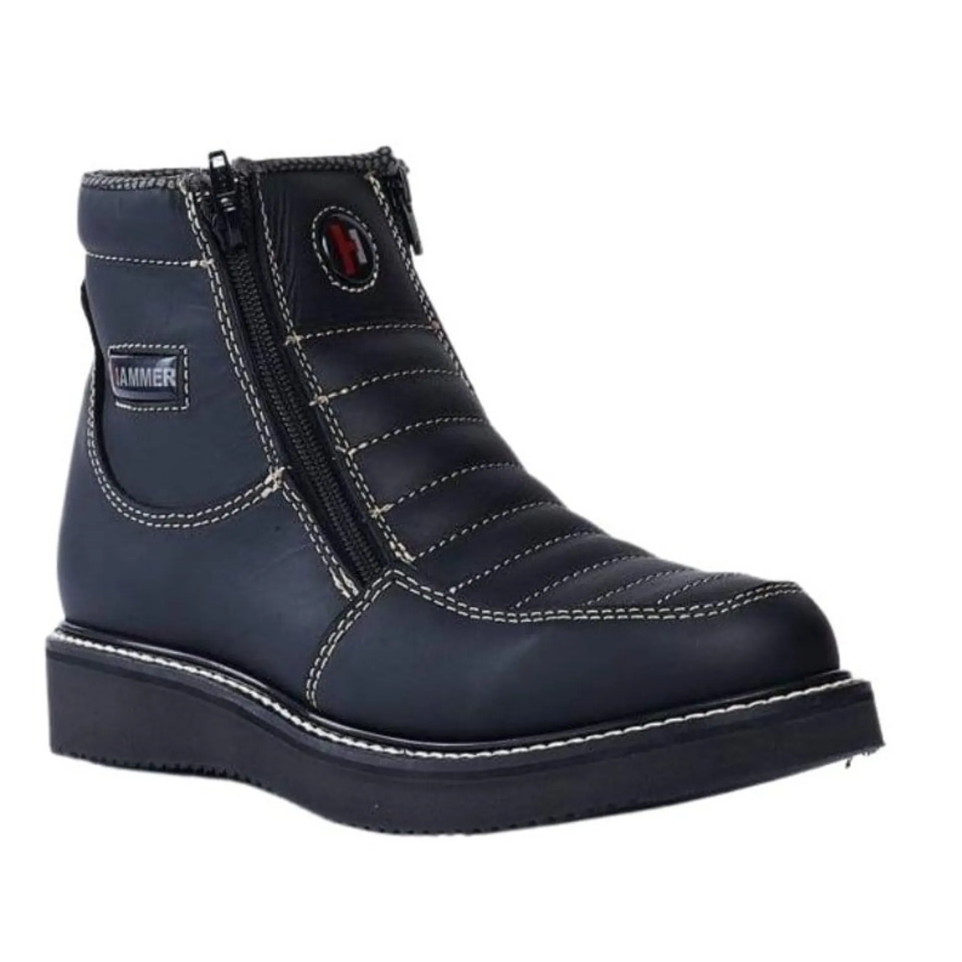 HAMMER 330 BLACK, Prime Leather, Breathable Lining, Light Weight PU Sole, Oil and Slip Resistance, Short Boots 6" Double Zipper.