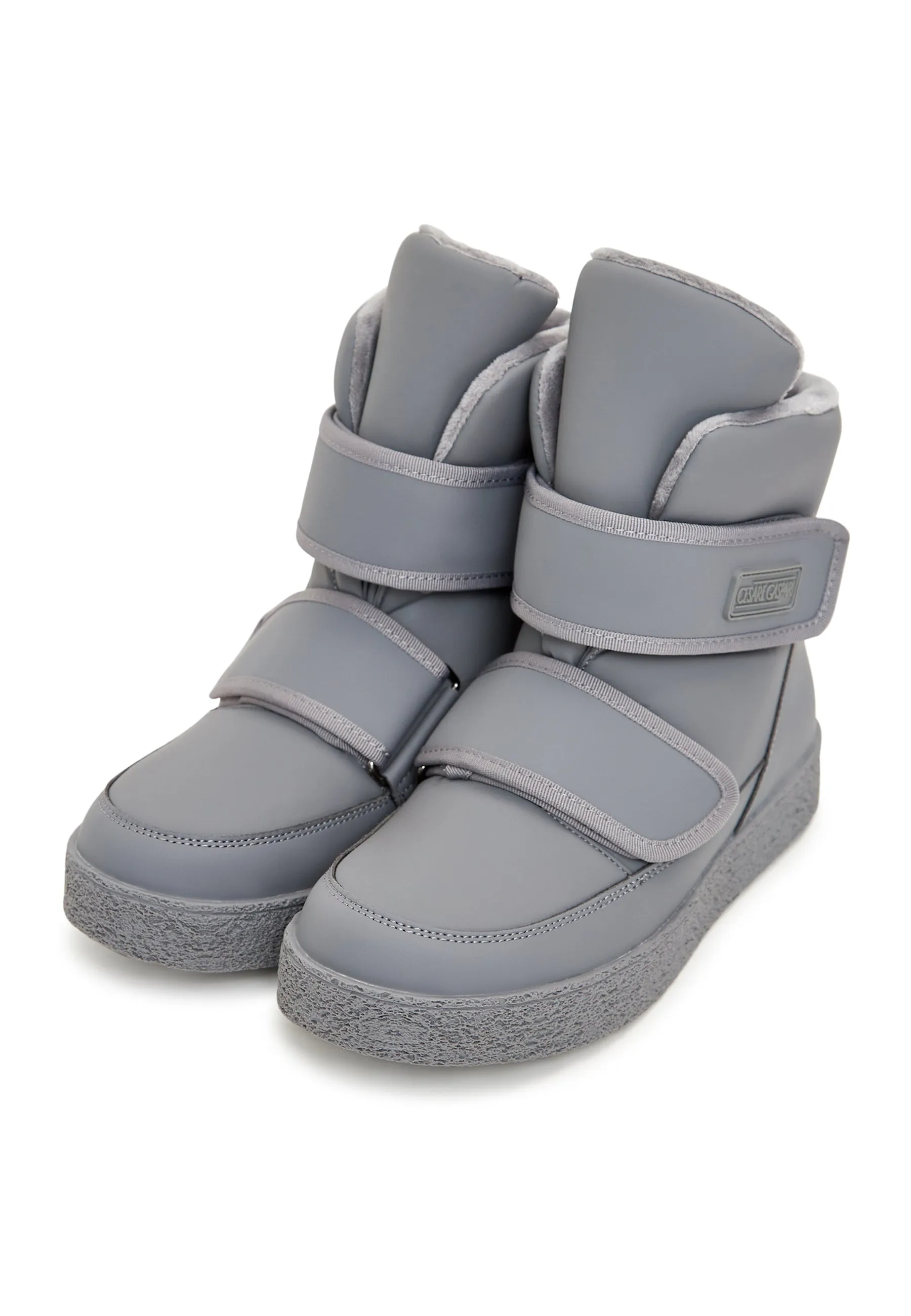 High-Top Winter Boots with Velcro Straps - Grey