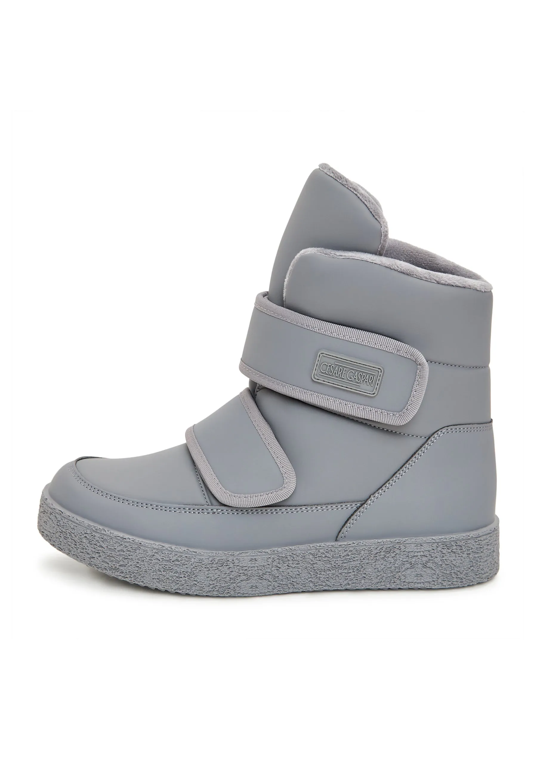 High-Top Winter Boots with Velcro Straps - Grey