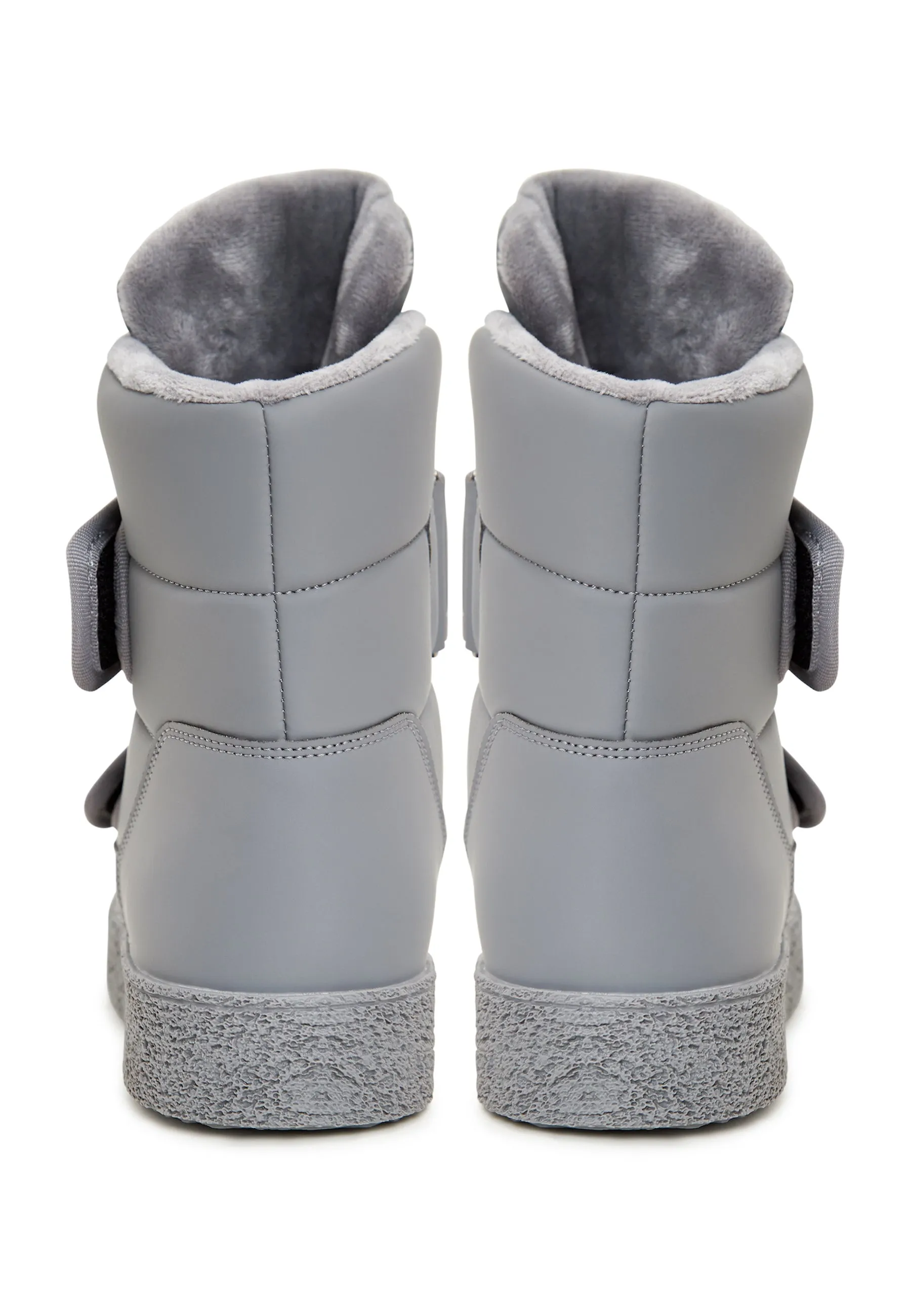 High-Top Winter Boots with Velcro Straps - Grey