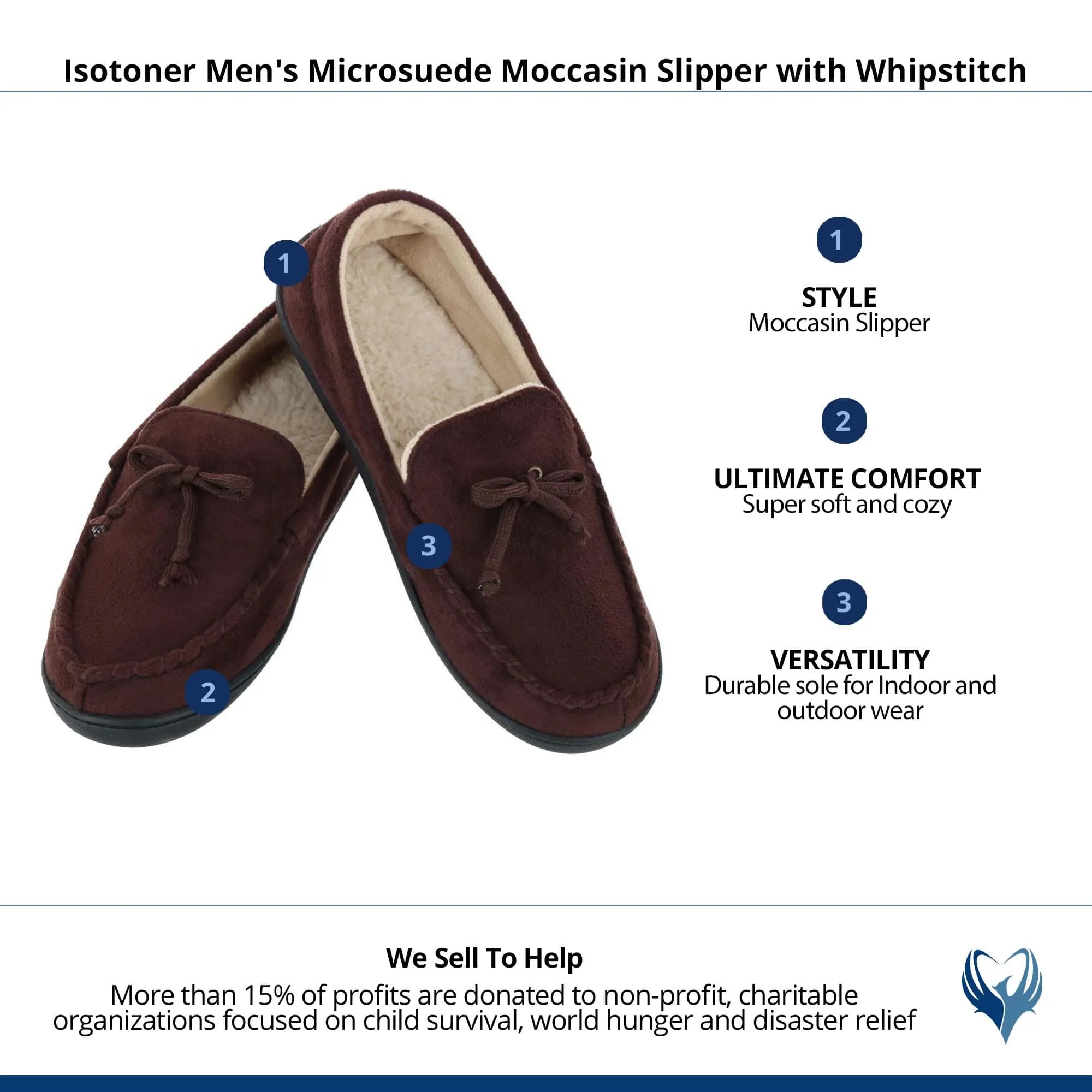 Isotoner Men's Microsuede Moccasin Slipper with Whipstitch