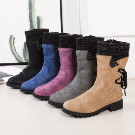 Leather Lace-Up Waterproof Mid-Calf Snow Boots