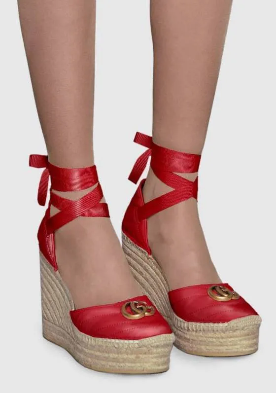 Leather Platform Espadrilles, Red