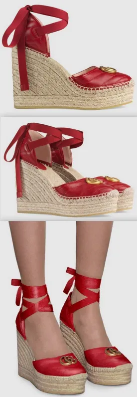 Leather Platform Espadrilles, Red