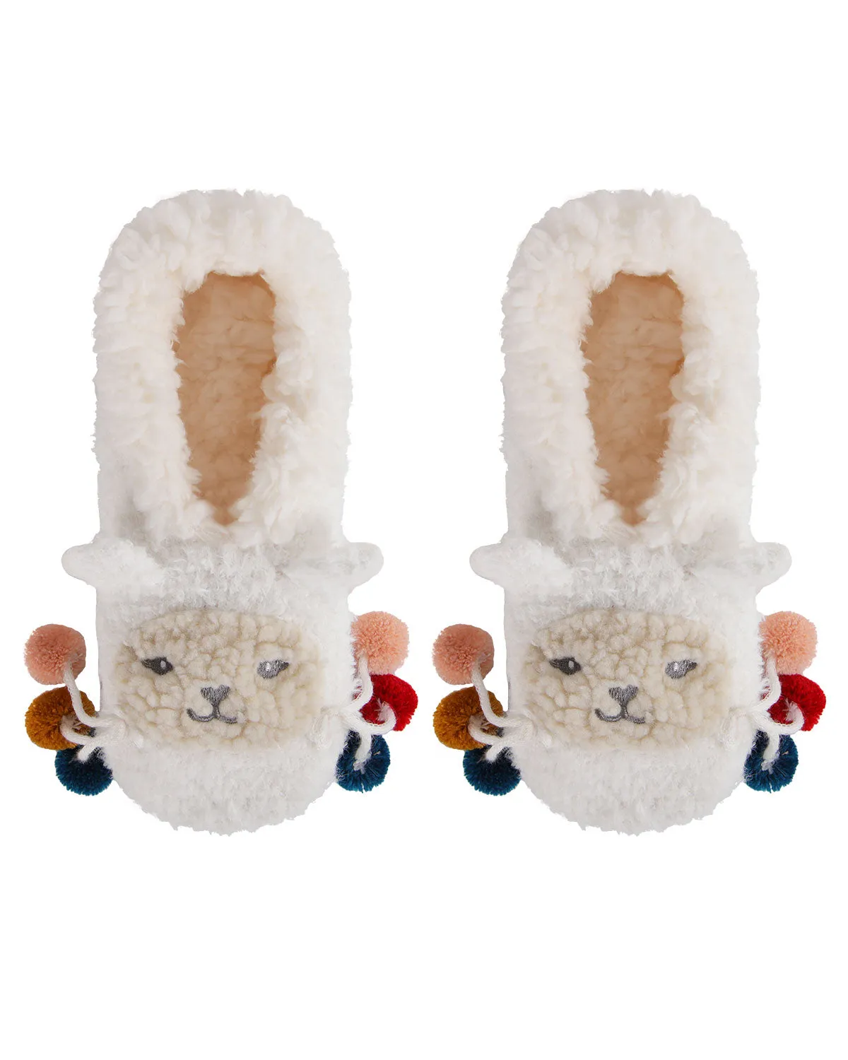 Llama Pom-Pom Critter Plush-Lined Slippers