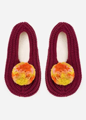 Marble Pom Knit Slippers