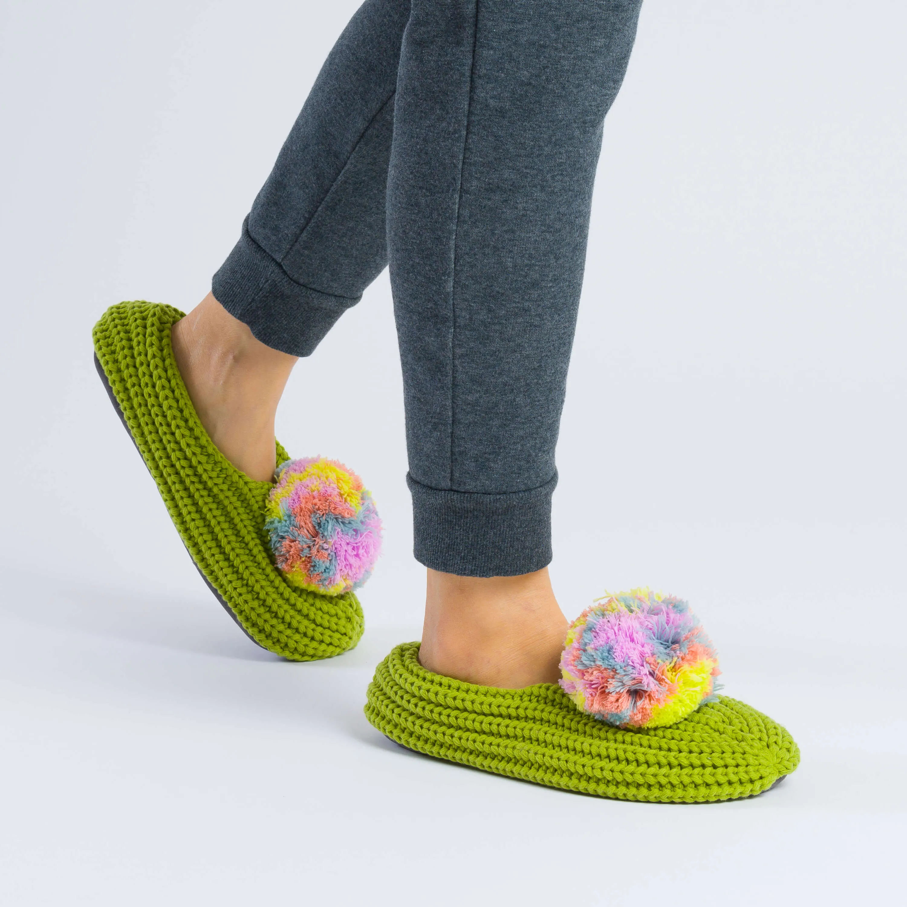 Marble Pom Knit Slippers