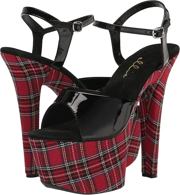 Mary-711 School Girl Plaid Platform Sandals