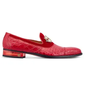 Mauri Count 3215 Men's Shoes Red Exotic Alligator / Velvet Slip-On Loafers (MA5472)