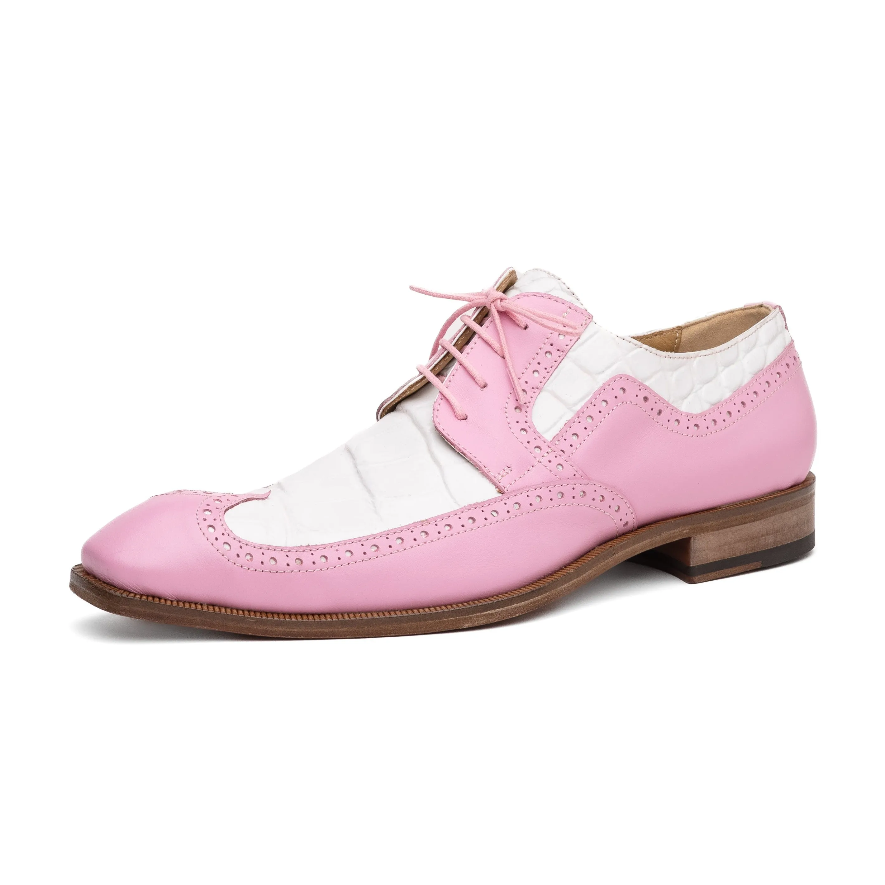 Mauri Goodfella 3258 Men's Shoes Taste of Berry & White Exotic Alligator / Calf-Skin Leather Wing-tip Derby Oxfords (MA5599)