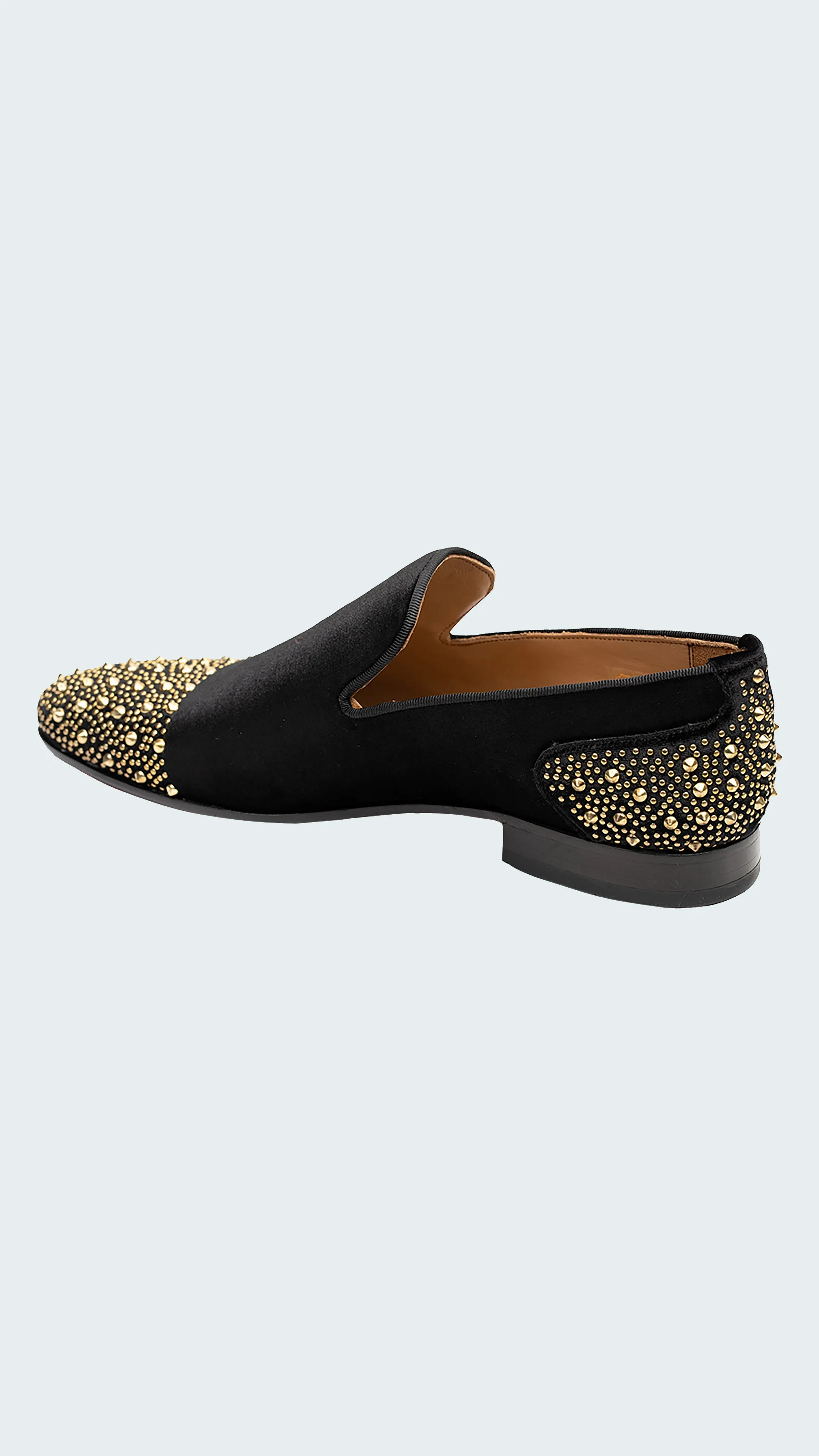 Men's Black Velvet Loafers with Gold Stud Embellishments by Vercini