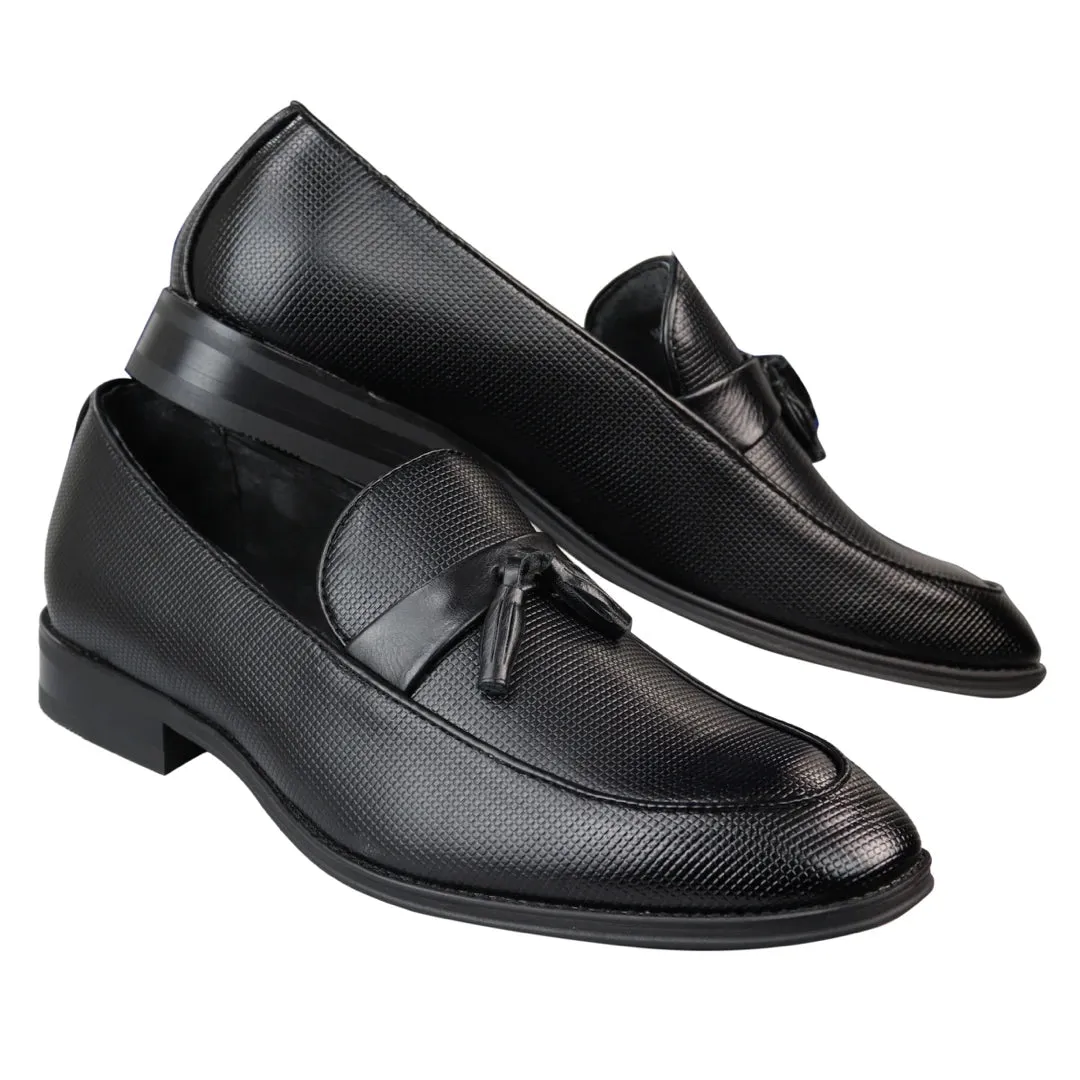 Mens Slip On Black Tassel Loafers Classic Smart Casual Retro Leather Lined