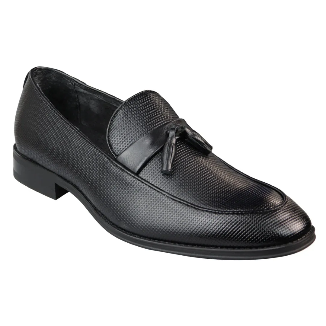 Mens Slip On Black Tassel Loafers Classic Smart Casual Retro Leather Lined