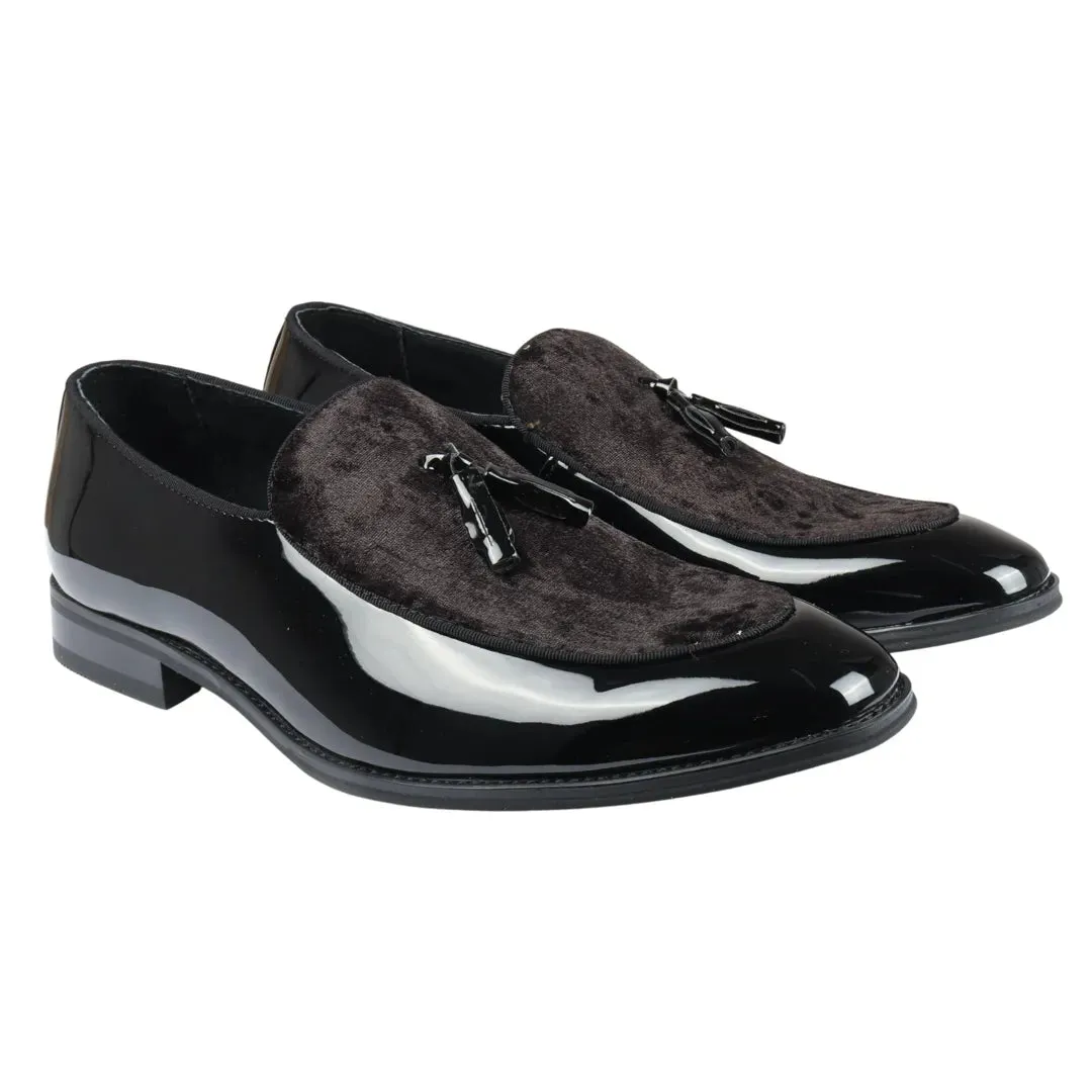 Men's Slip On Tassel Velvet Detailed Patent Loafers