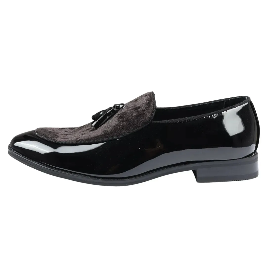 Men's Slip On Tassel Velvet Detailed Patent Loafers