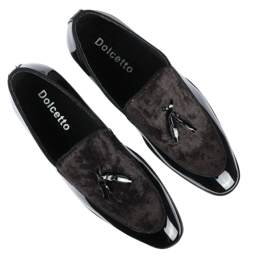 Men's Slip On Tassel Velvet Detailed Patent Loafers