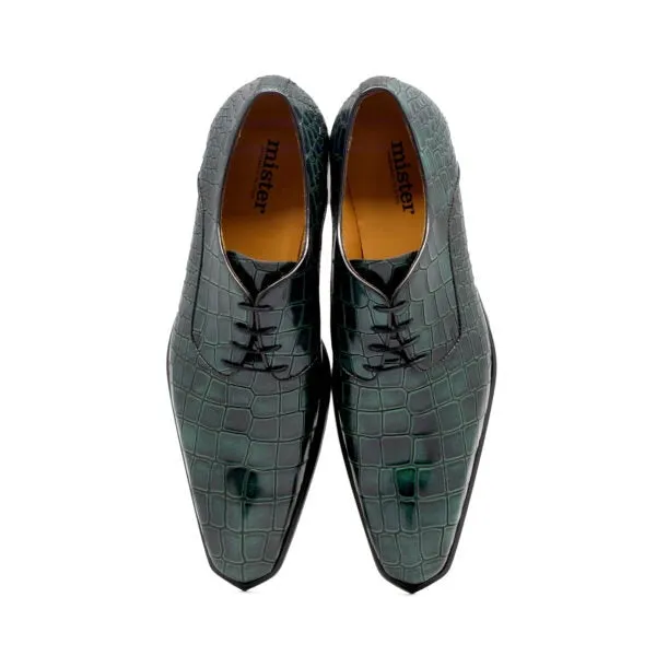 Mister Begur 39125 Men's Shoes Green Crocodile Print Leather Derby Oxfords (MIS1124)