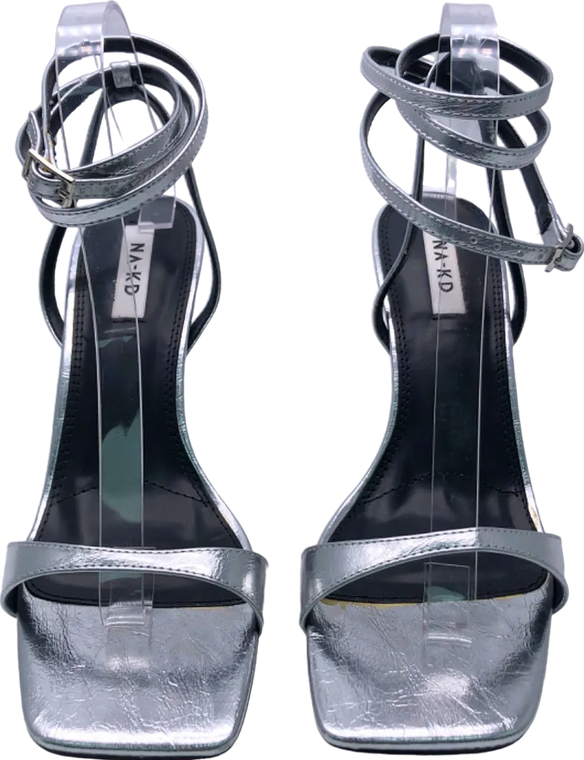 NA-KD Silver Strappy Heeled Sandals UK 7