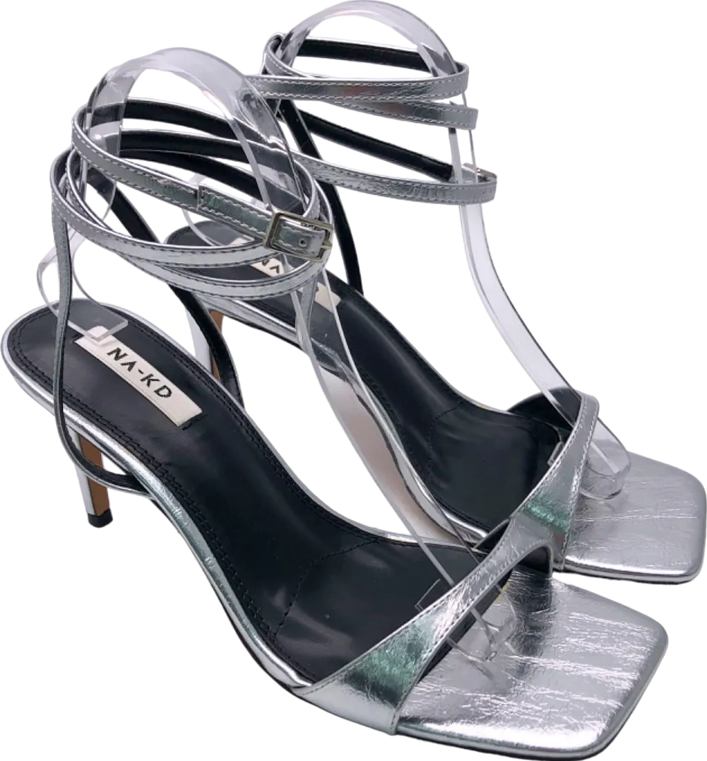 NA-KD Silver Strappy Heeled Sandals UK 7