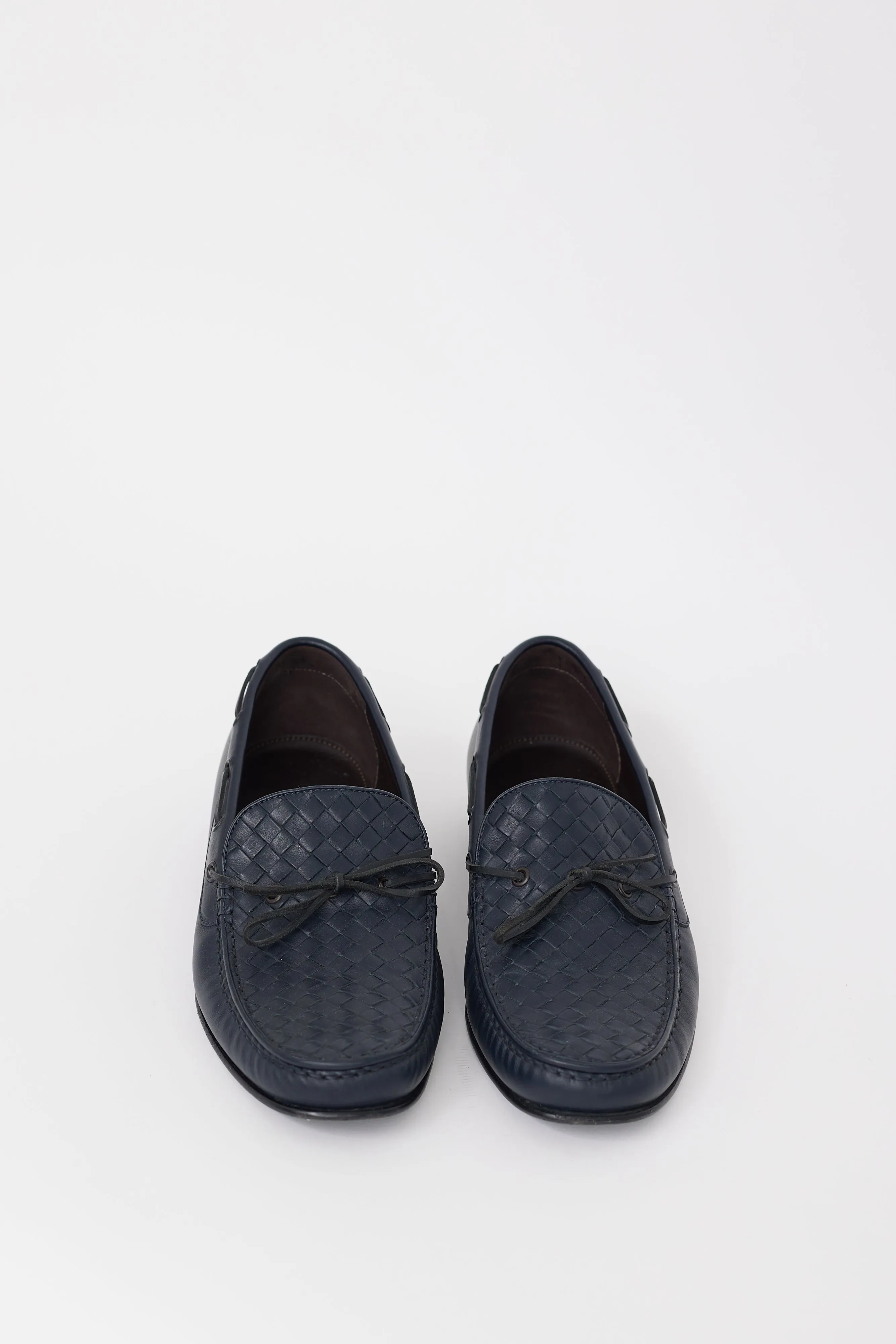 Navy Leather Intrecciato Loafer