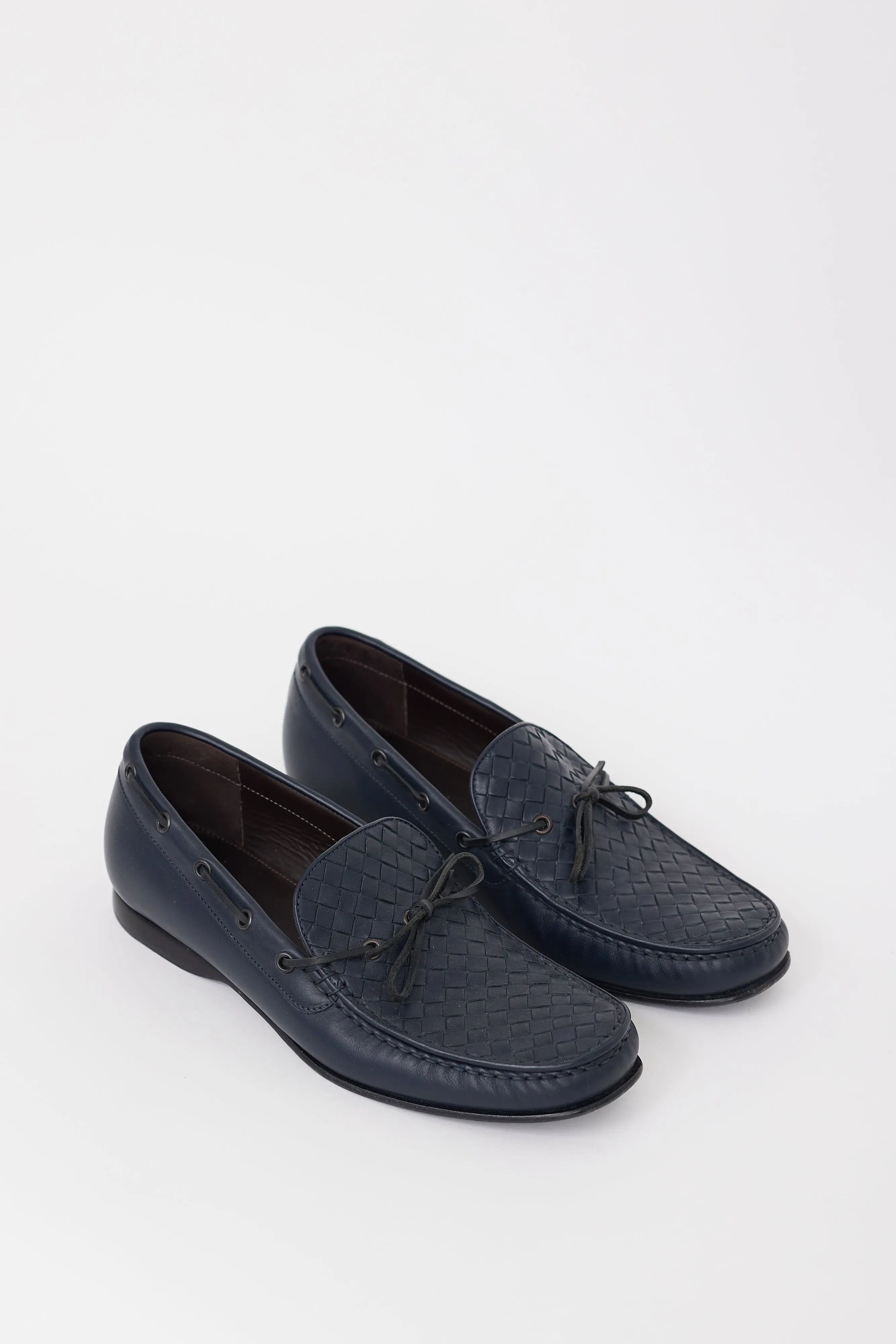 Navy Leather Intrecciato Loafer