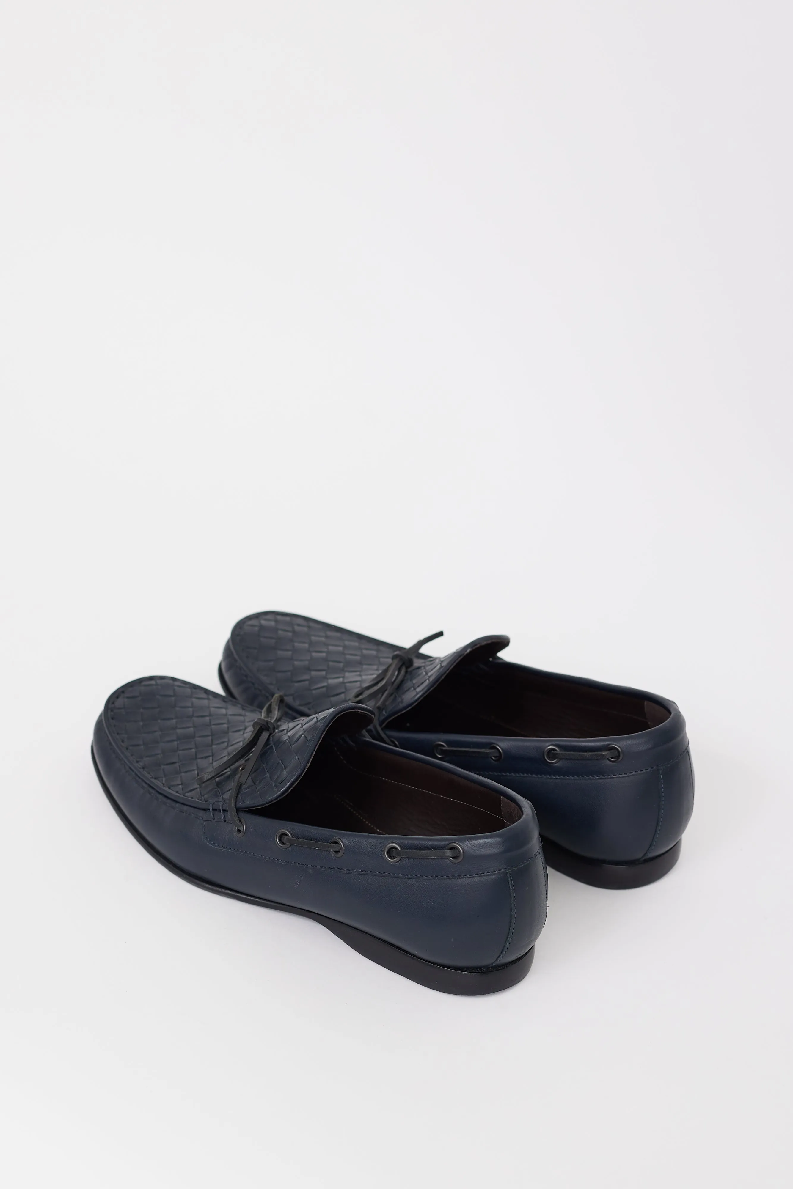 Navy Leather Intrecciato Loafer