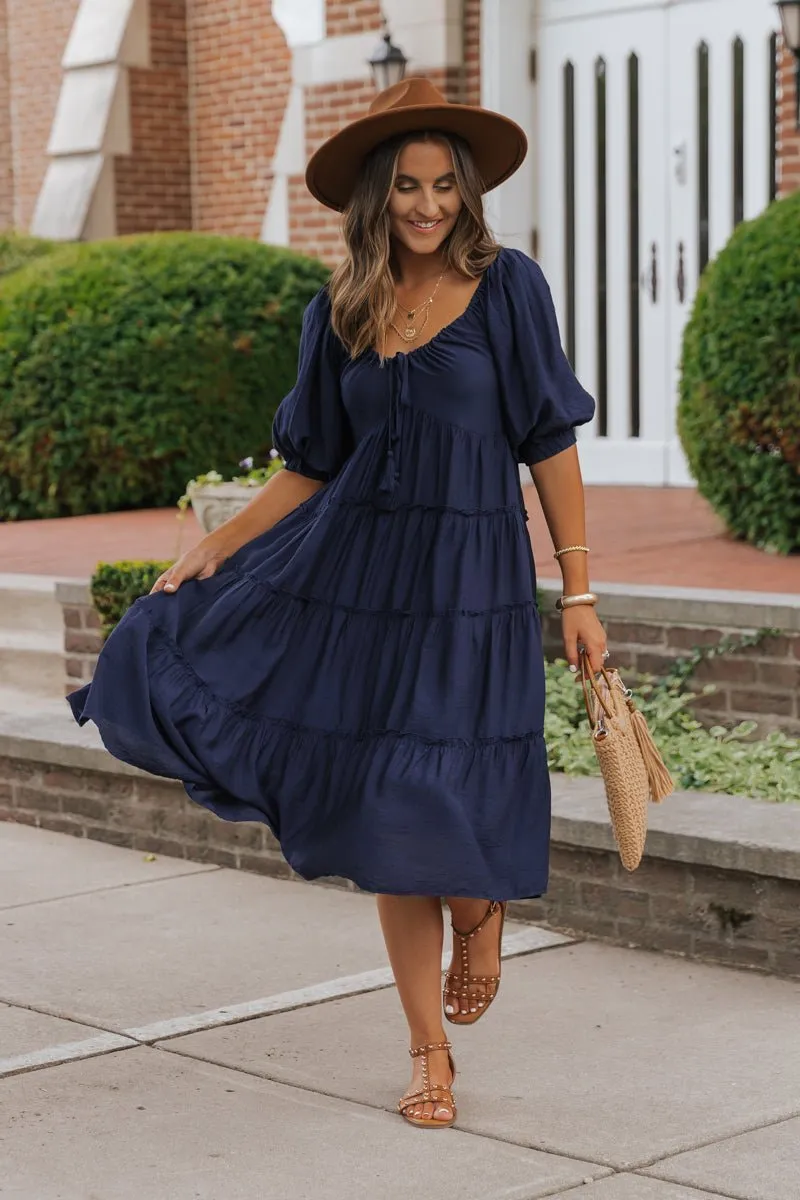 Navy Sweetheart Tiered Midi Dress - FINAL SALE