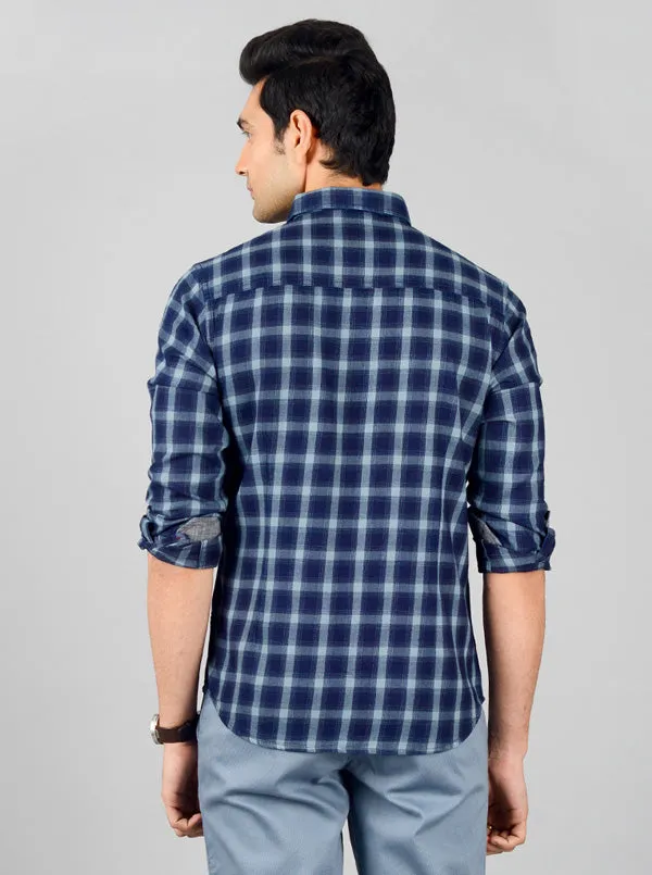 Oil Blue Checked Slim Fit Casual Shirt | Greenfibre