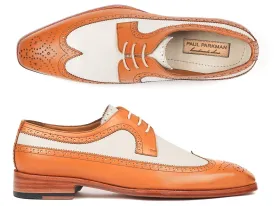 Paul Parkman Dual Tone Wingtip Derby Shoes Cognac & Cream (ID#924CC55)