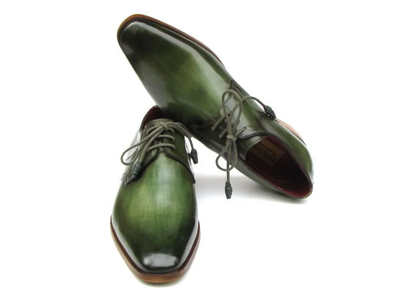 Paul Parkman Green Hand-Painted Leather Derby Shoes