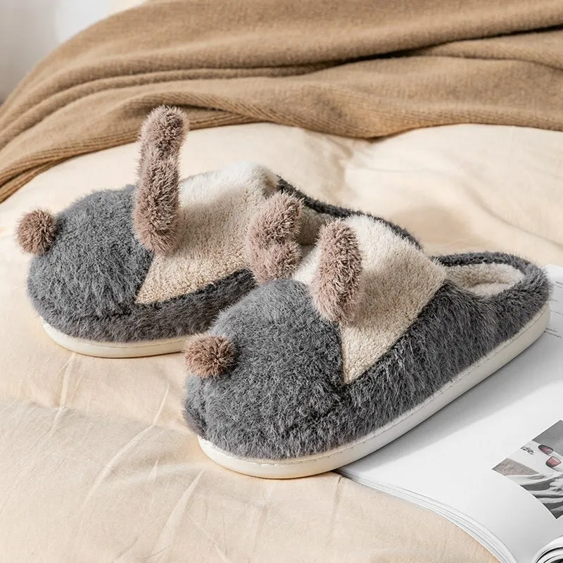 Pink Couple Winter Dog Slippers Cute Fur Women Home Shoes Casual Flat Warm Plush Comfort Women Indoor Slippers лоферы женские