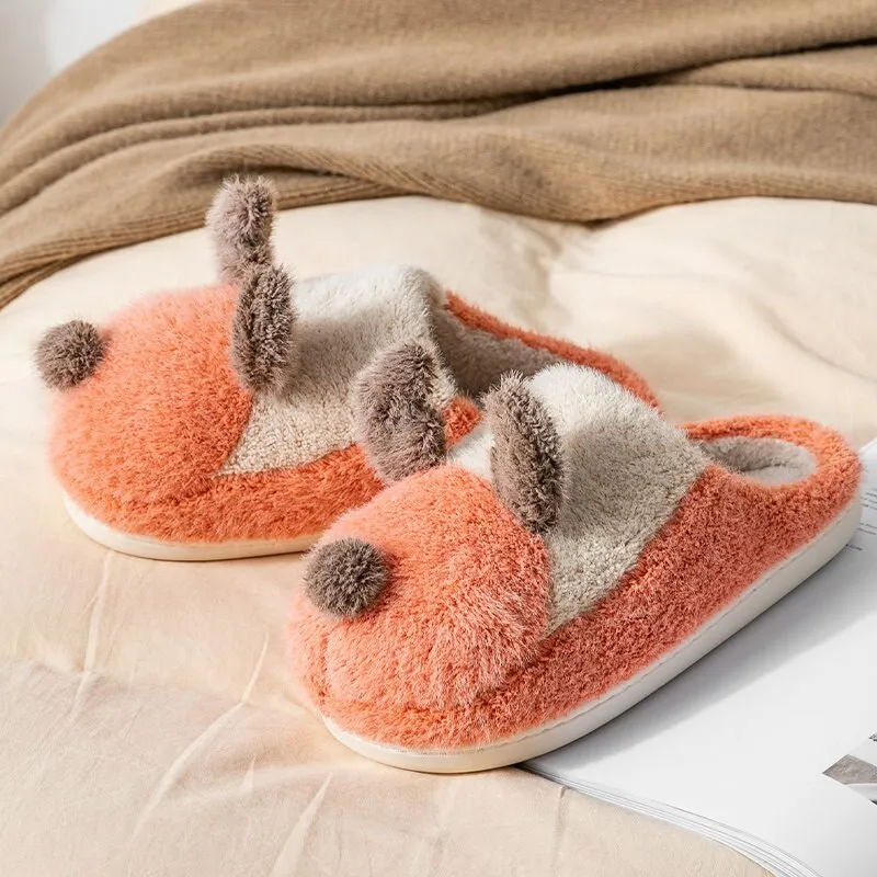 Pink Couple Winter Dog Slippers Cute Fur Women Home Shoes Casual Flat Warm Plush Comfort Women Indoor Slippers лоферы женские