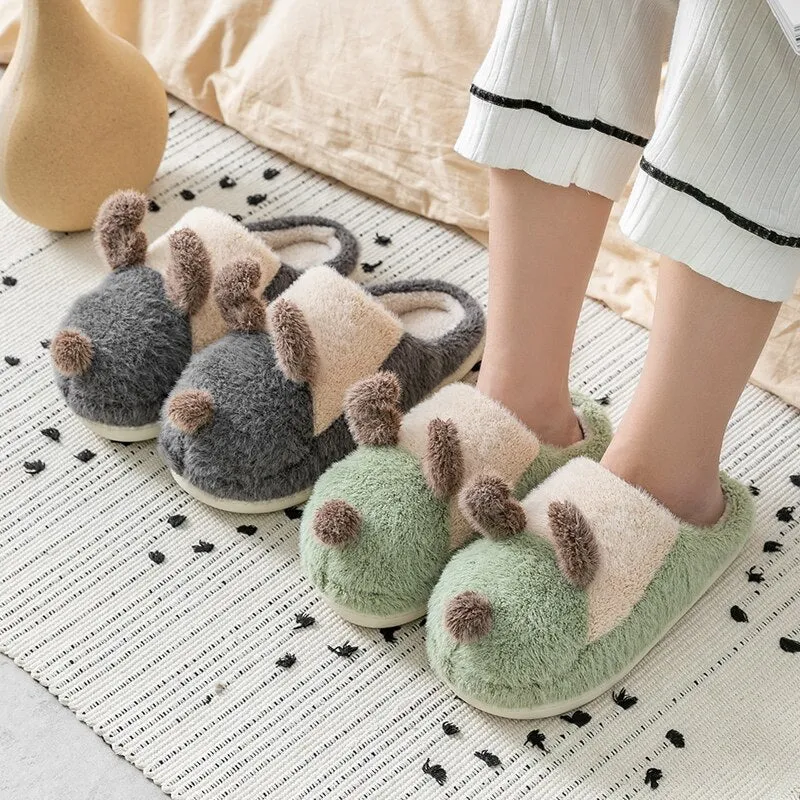 Pink Couple Winter Dog Slippers Cute Fur Women Home Shoes Casual Flat Warm Plush Comfort Women Indoor Slippers лоферы женские