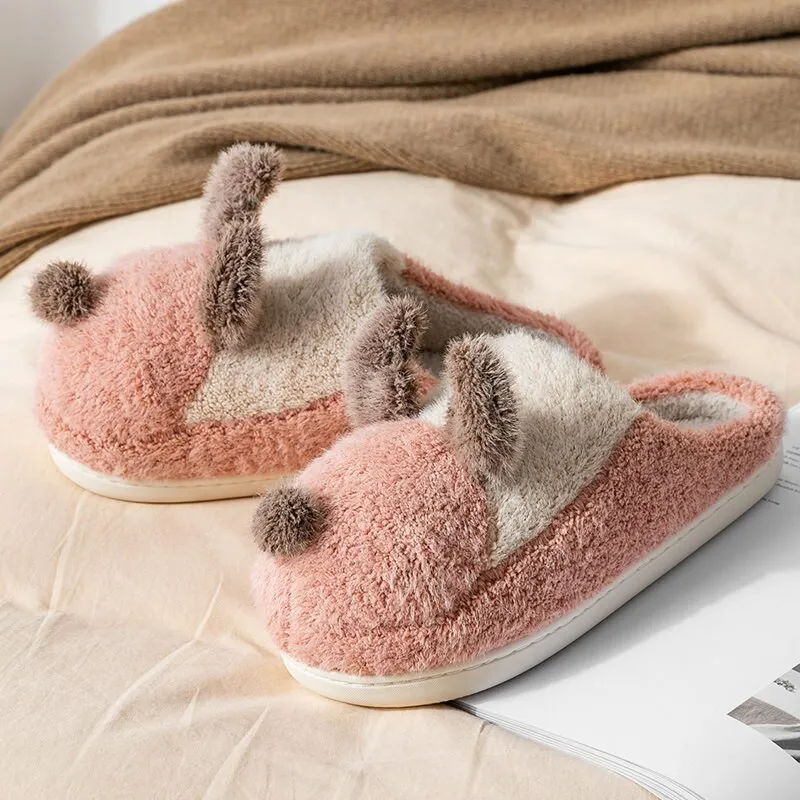 Pink Couple Winter Dog Slippers Cute Fur Women Home Shoes Casual Flat Warm Plush Comfort Women Indoor Slippers лоферы женские