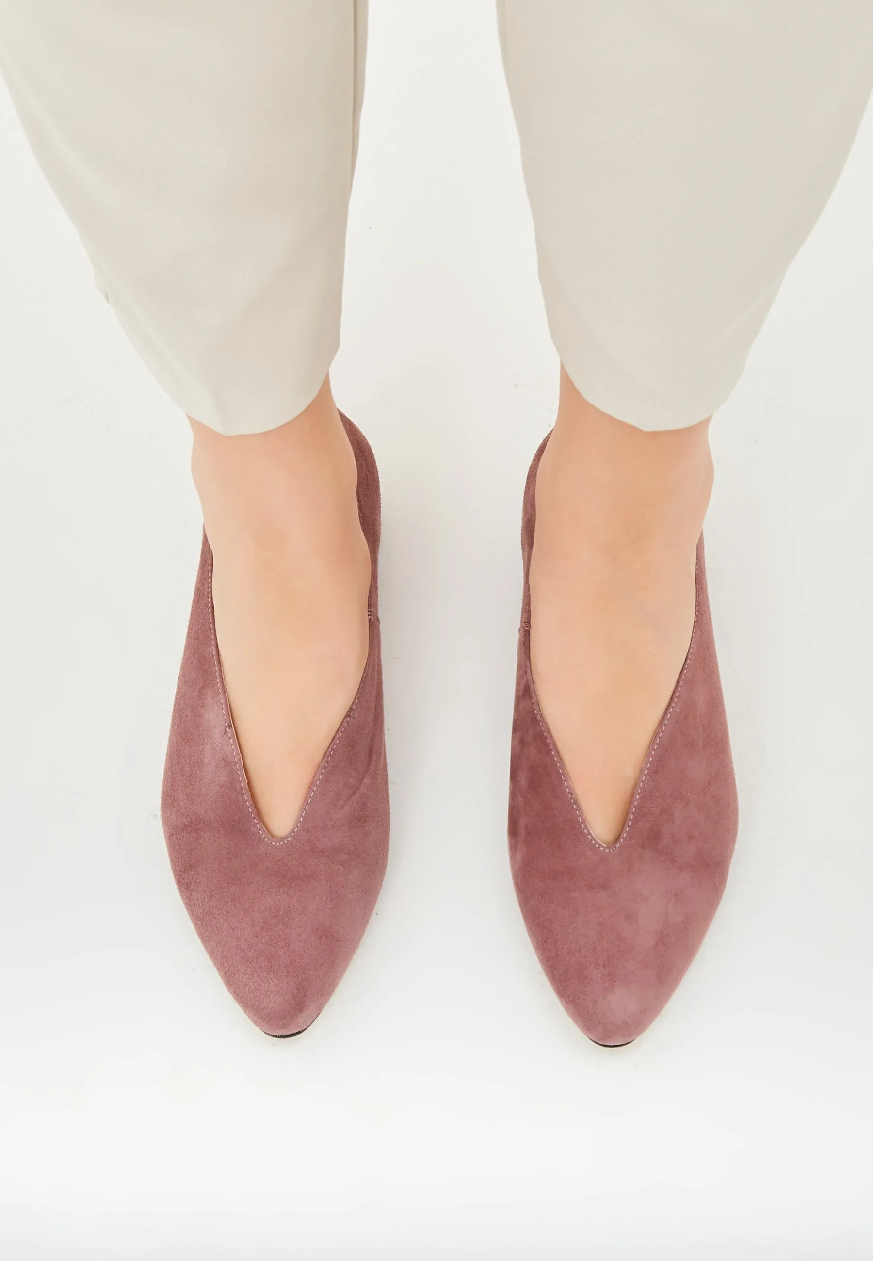 Pointed Tip Suede Ballerinas - Pink