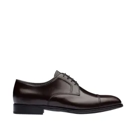 Prada 2EB184-ZJY Men's Shoes Brown Polished Calf-Skin Leather Derby Oxfords (PRM1010)