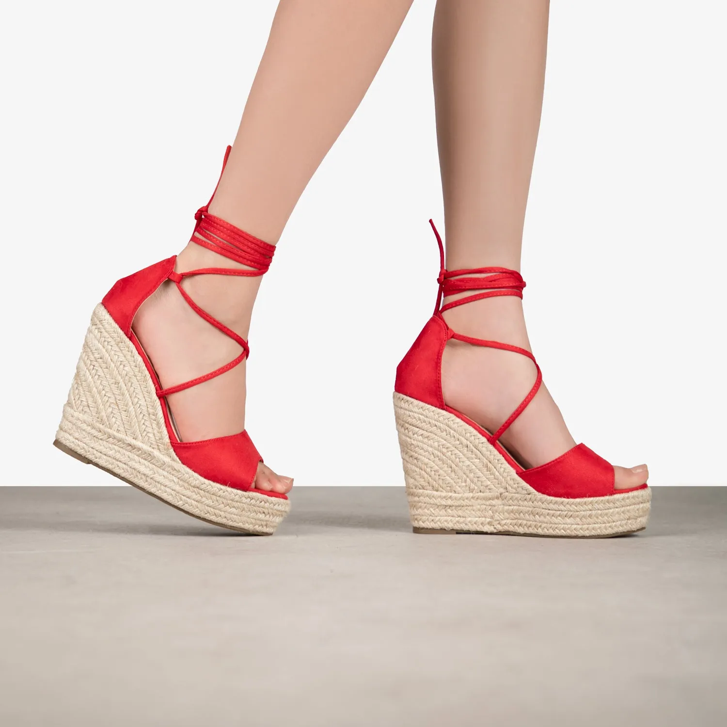 RAID Marea Lace Up Espadrilles in Red