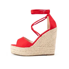 RAID Marea Lace Up Espadrilles in Red