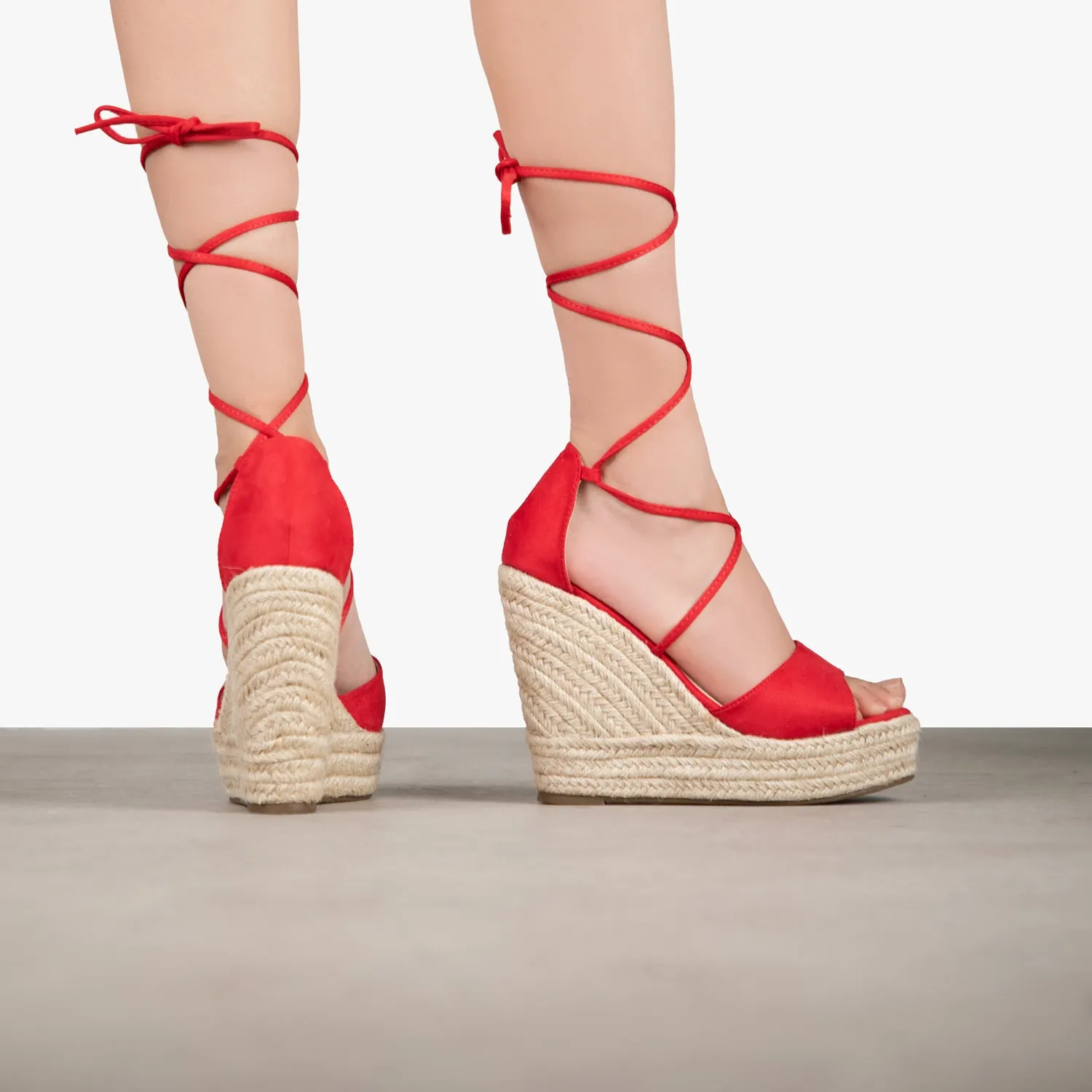 RAID Marea Lace Up Espadrilles in Red