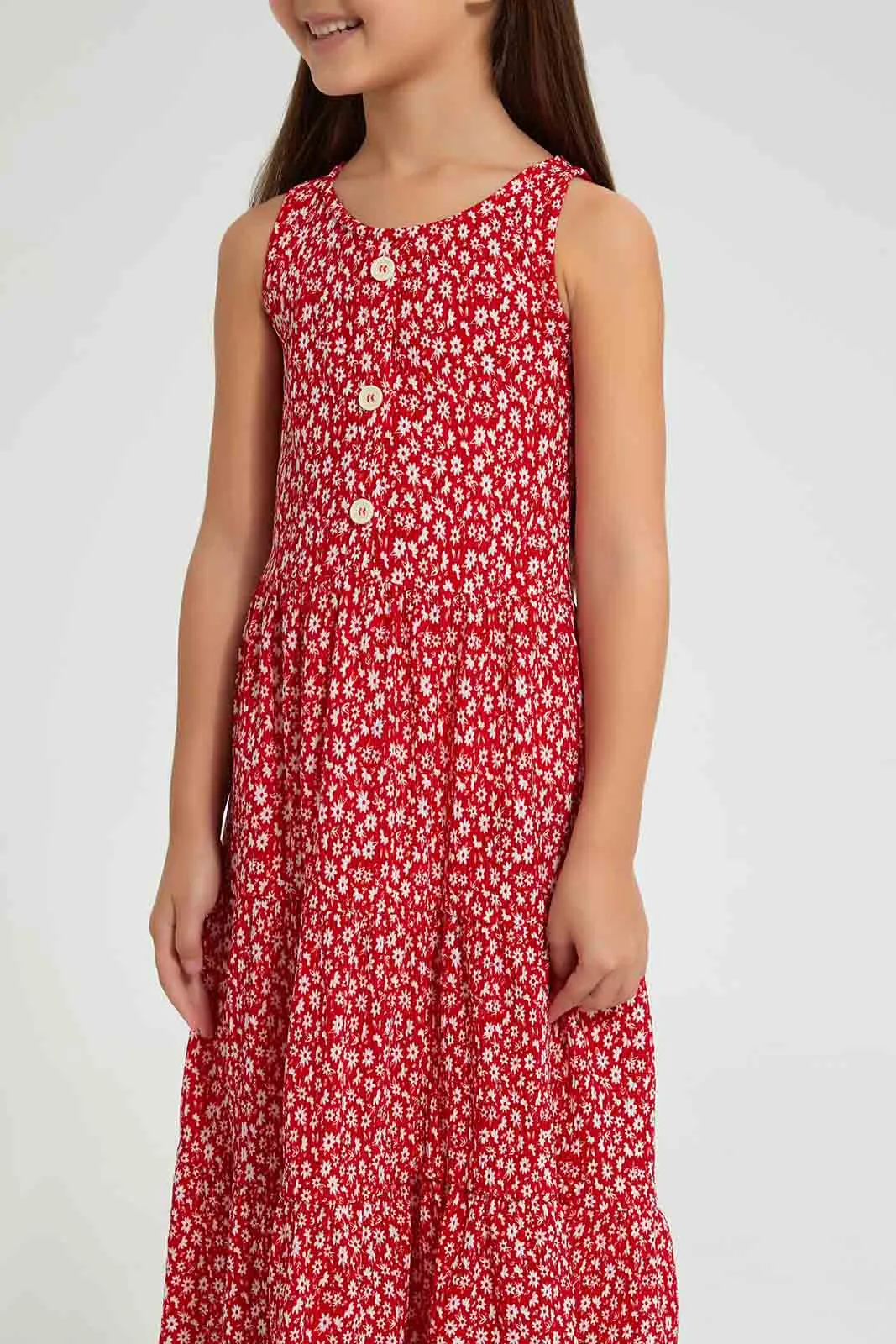 Red Floral Midi Dress