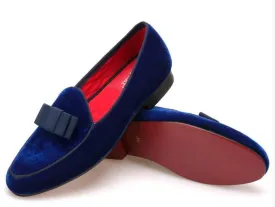 Royal Blue Velvet Bowtie Loafers