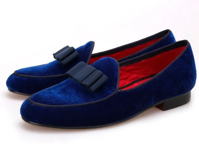 Royal Blue Velvet Bowtie Loafers