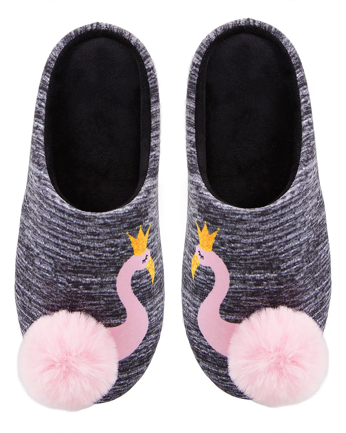 Royal Flamingo Pompom Plush Slippers