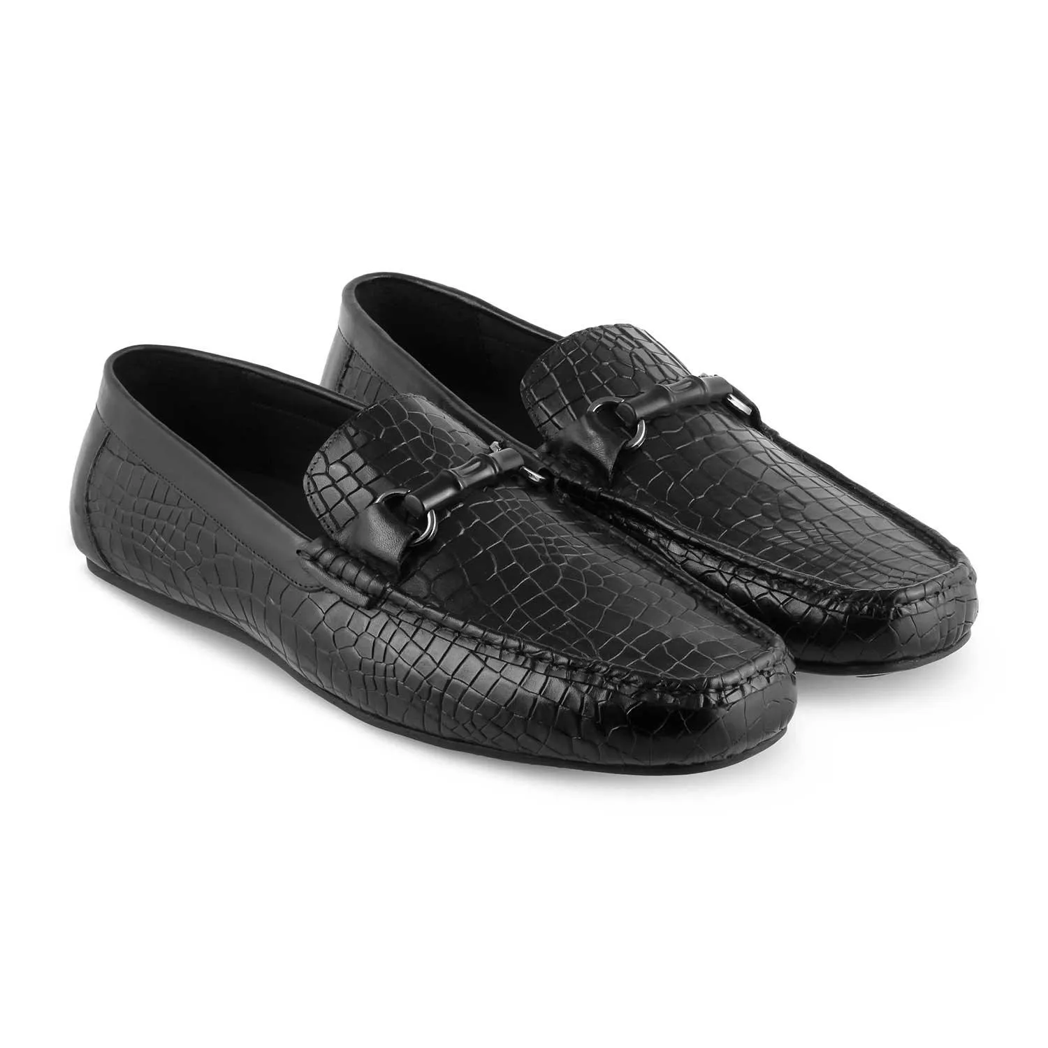 The Croter Black Men's Textured Leather Loafers Tresmode