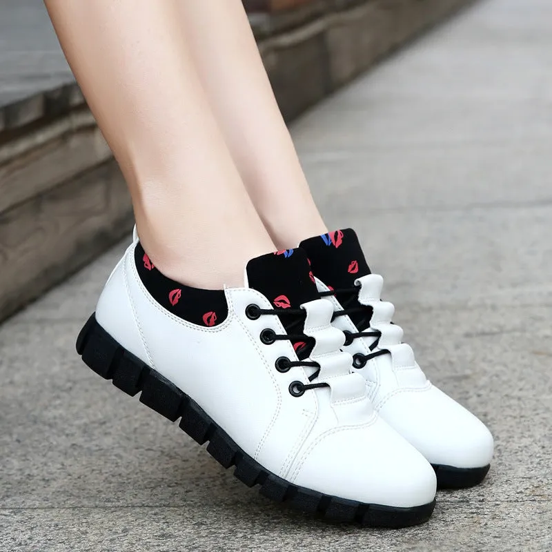 Two Tone Lace-Up Flat Bottom Korean Sneaker