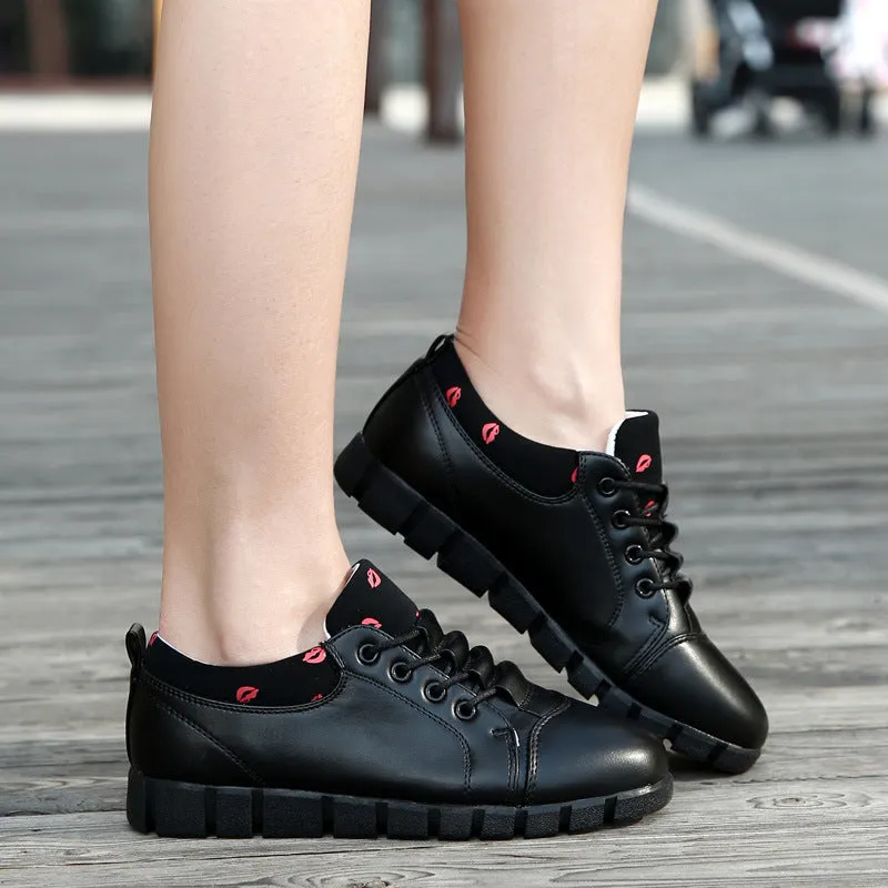 Two Tone Lace-Up Flat Bottom Korean Sneaker