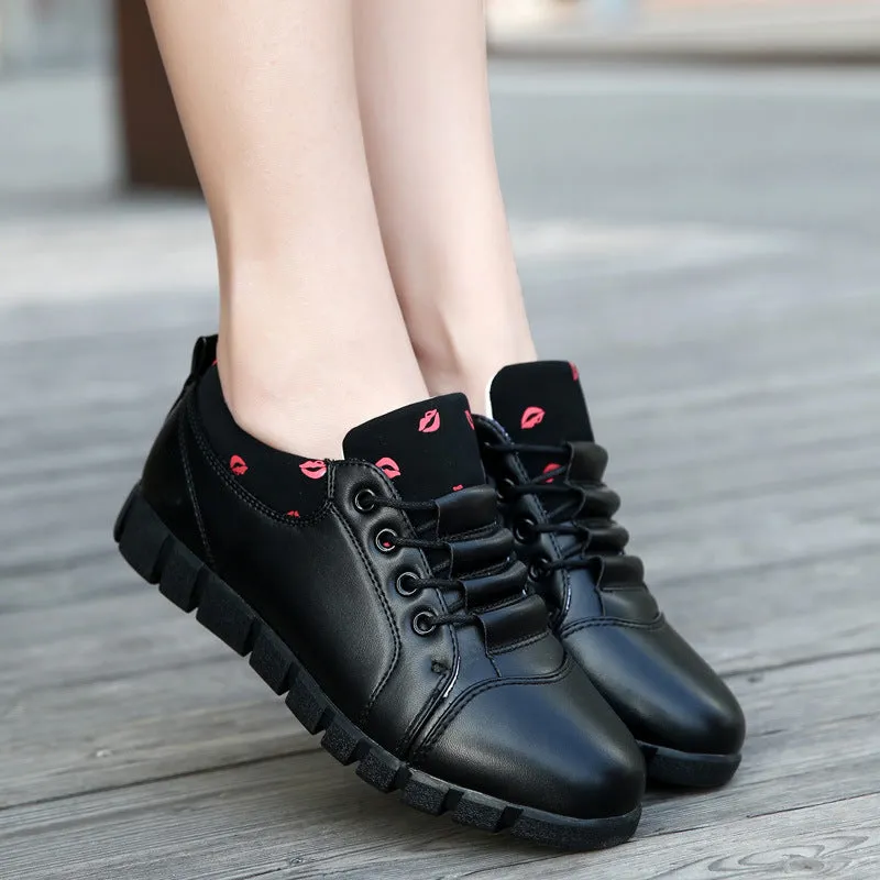 Two Tone Lace-Up Flat Bottom Korean Sneaker