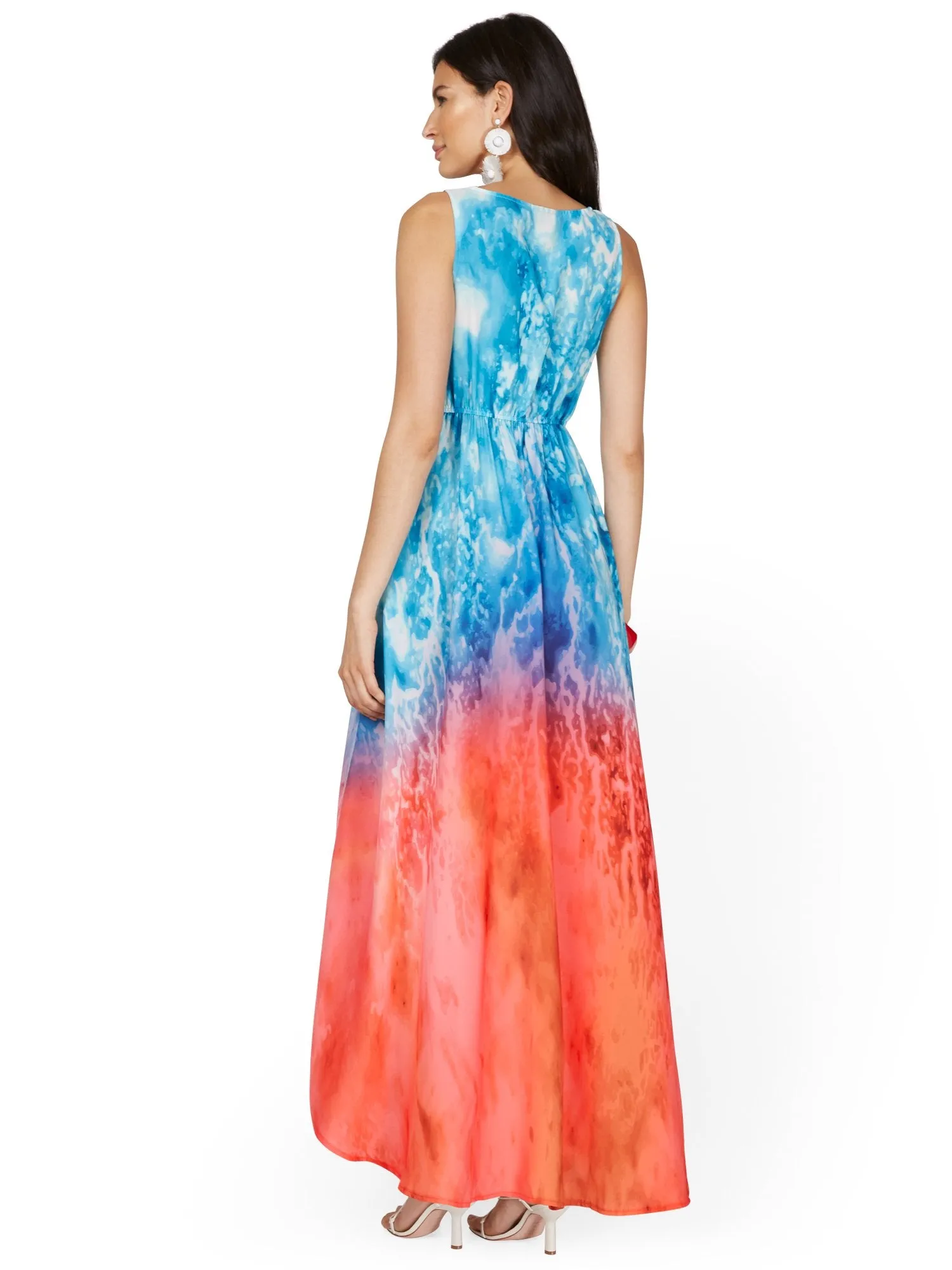 Watercolor-Print High-Low Maxi Dress