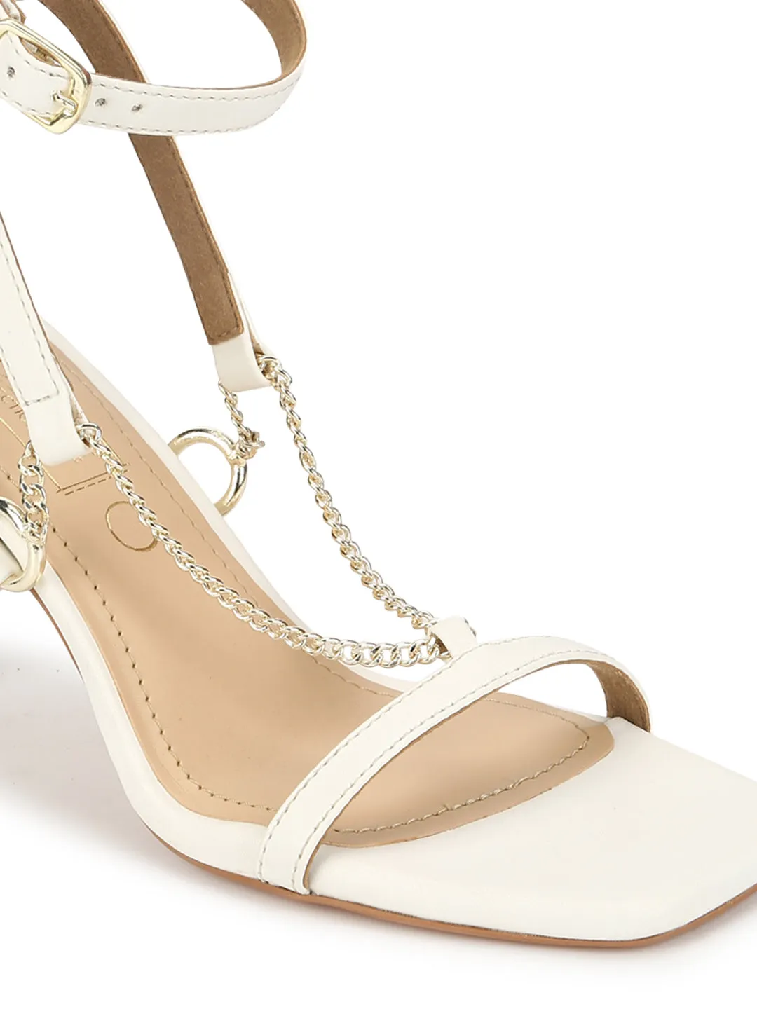 White PU Gold Chained Strappy Stilettos