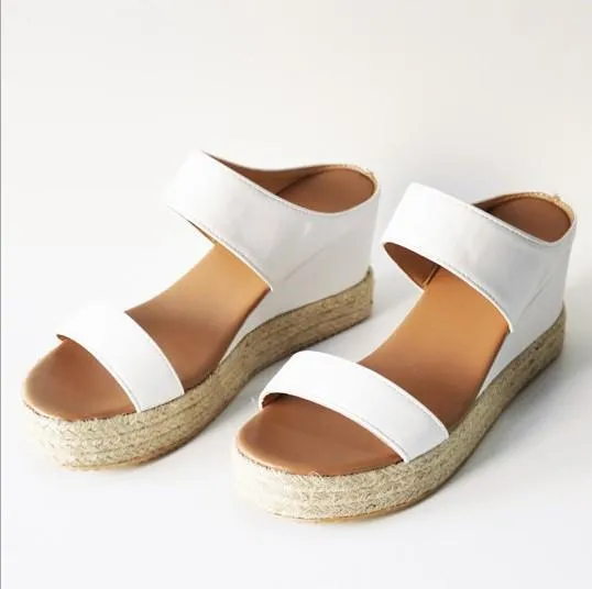 Women two strap chunky heel platform antiskid slide espadrille sandals